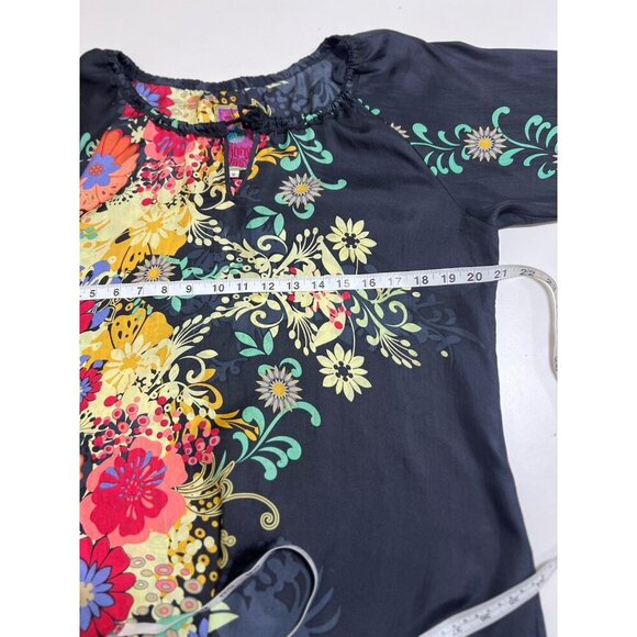 Johnny Was Women’s Floral Silk Top Long Sleeve Tasseled Tie Front Boho Small - Picture 5 of 9